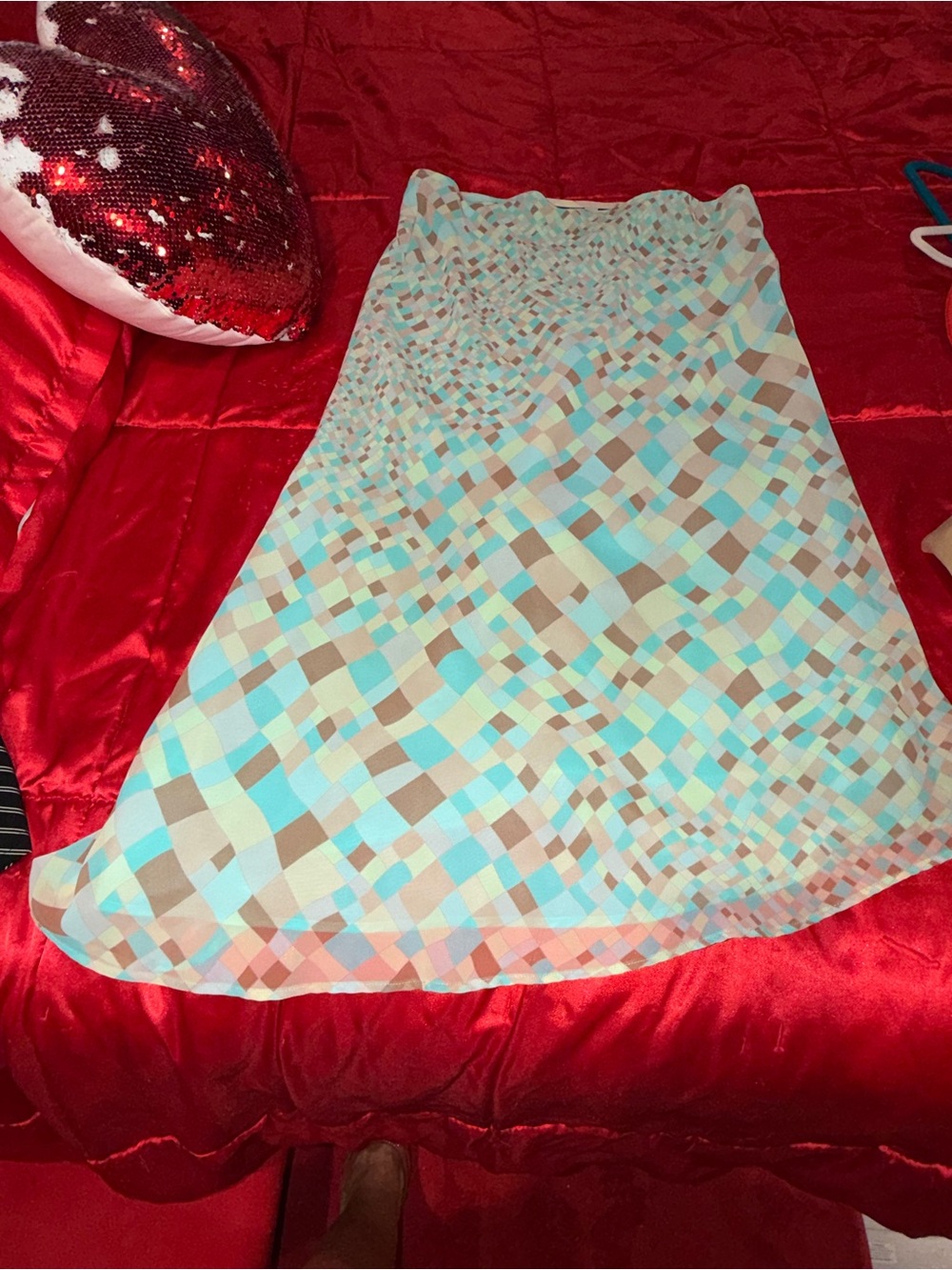 Express Aqua and Tan Geometric Maxi Skirt